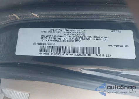 2004 Subaru Outback H6-3.0 L.l. Bean Edition from USA, damaged, VIN 4S3BH806647606825